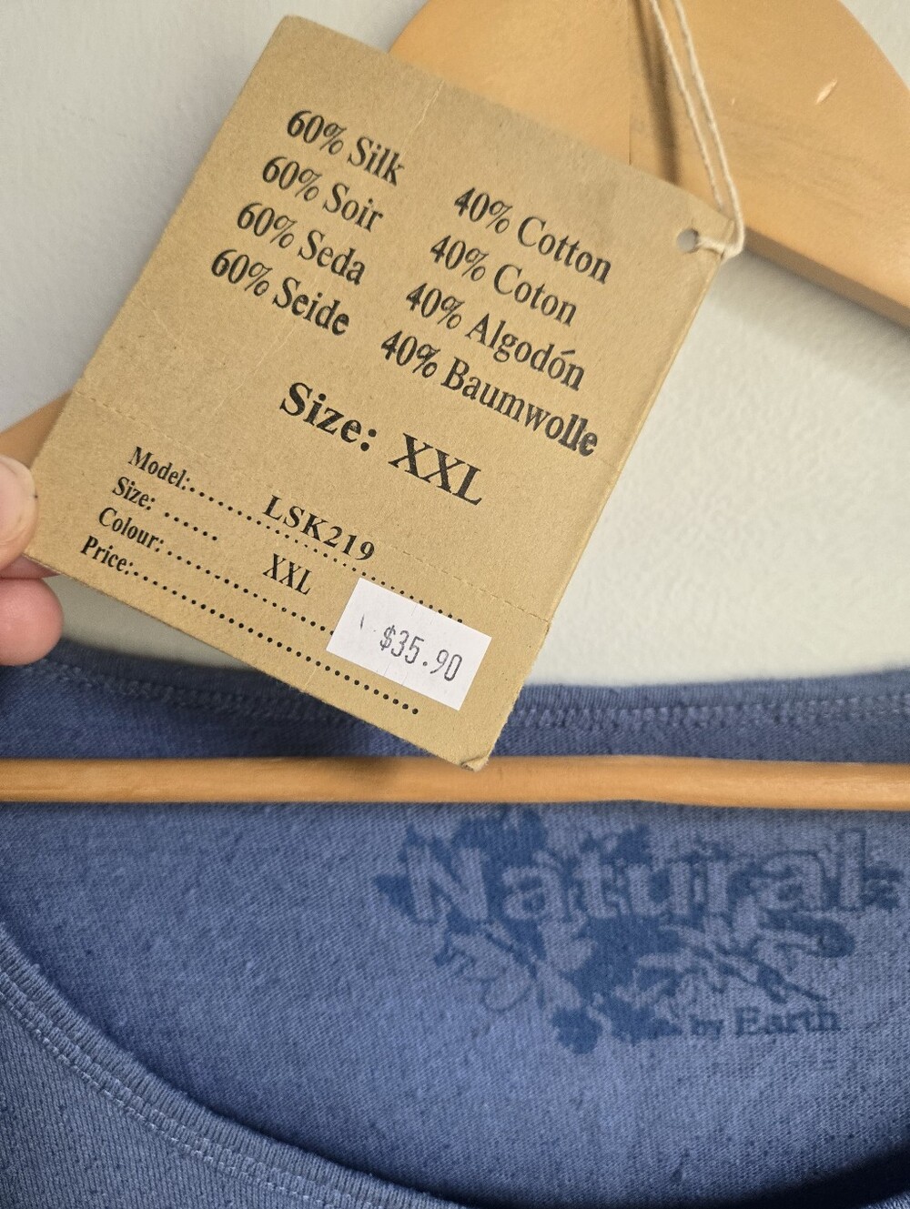New The EARTH COLLECTION Blue Scoop Neck Short Sleeve Silk & Cotton Top - Picture 4 of 10